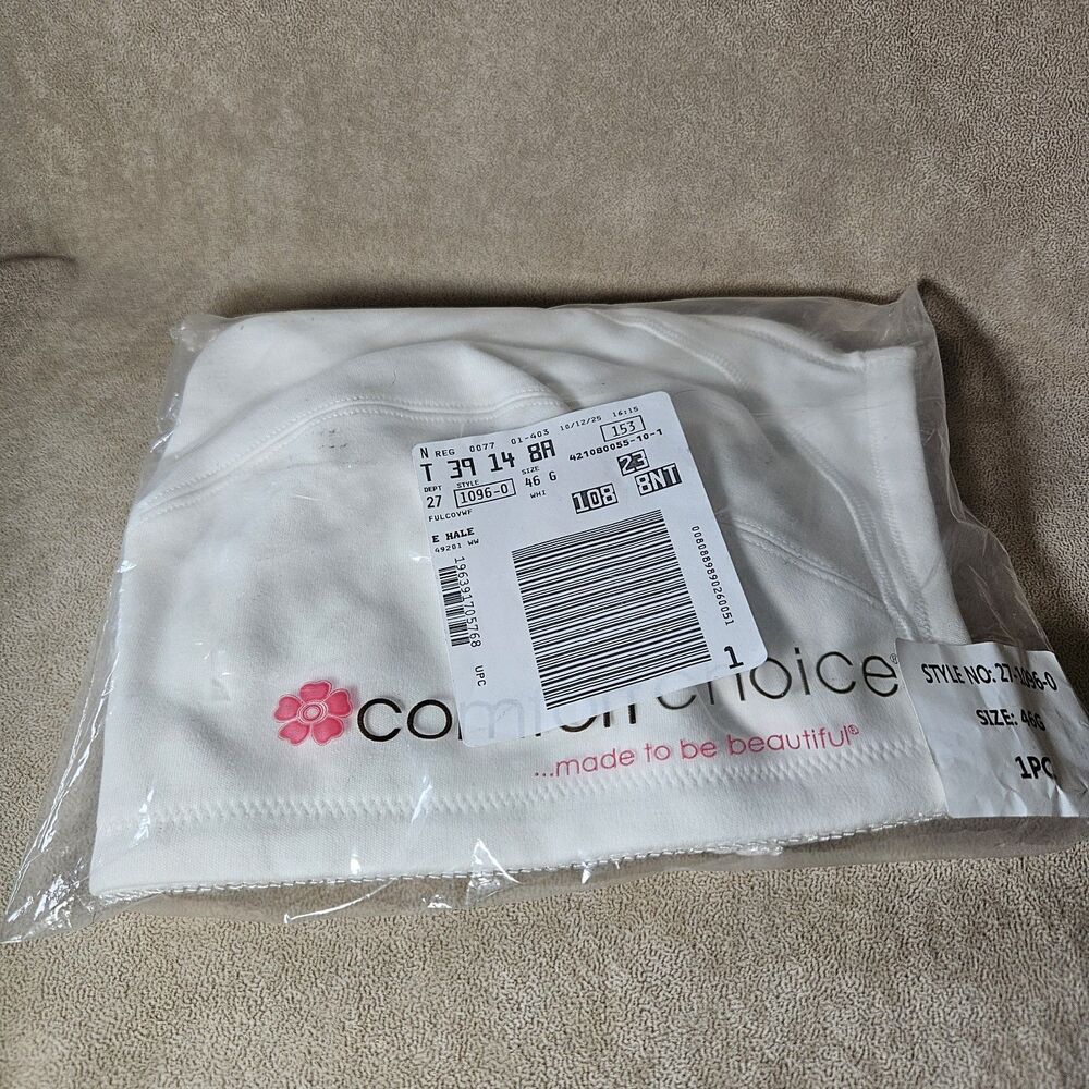 Comfort Choice White BRA Women's 46G Front Closure Style 1096-0 Adjustable Strap